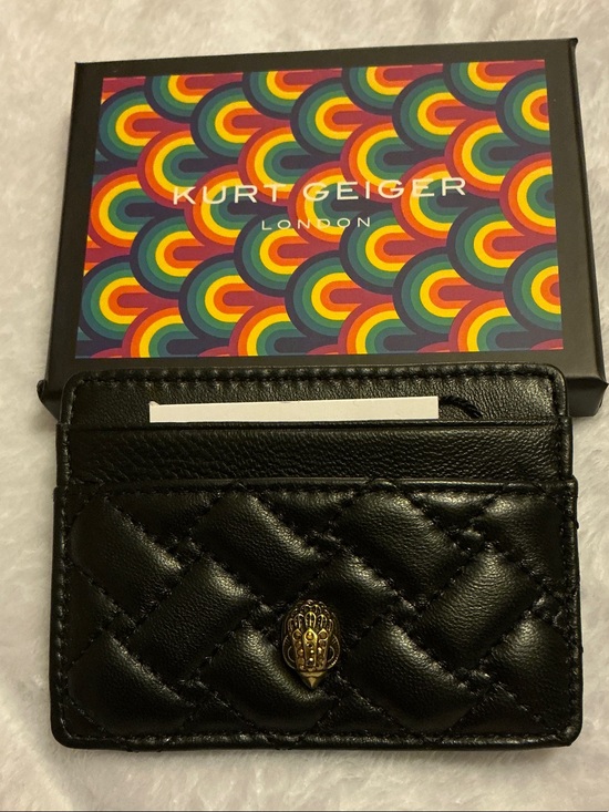 Kurt Geiger Accessories - Kurt Geiger Black Quilted Leather Card Holder with Gold Eagle 🦅 Emblem